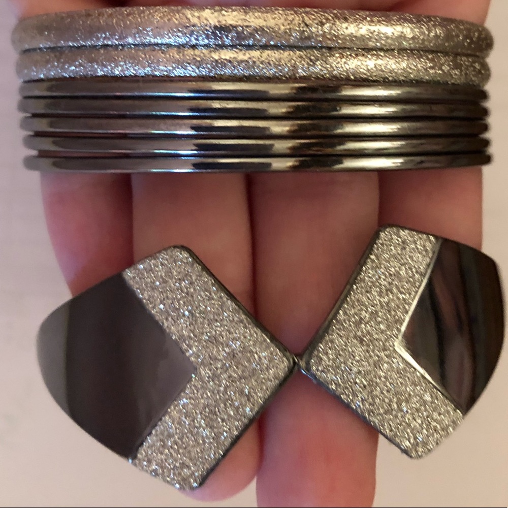 Set of Black and Silver Bangle Bracelets